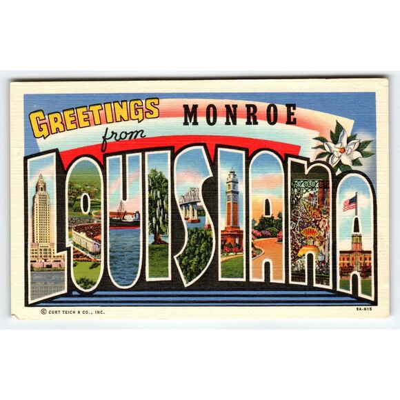 Vintage Postcard - Greetings From Monroe Louisiana - Large Letter Scenes - Picture 1 of 2